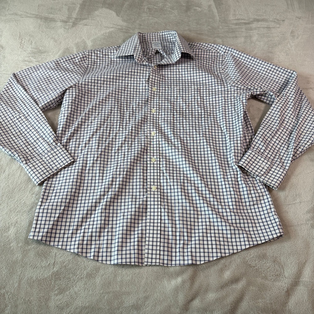 Brooks Brothers Mens 16-35 Regular Fit Non-Iron Stretch Check Dress Shirt Blue